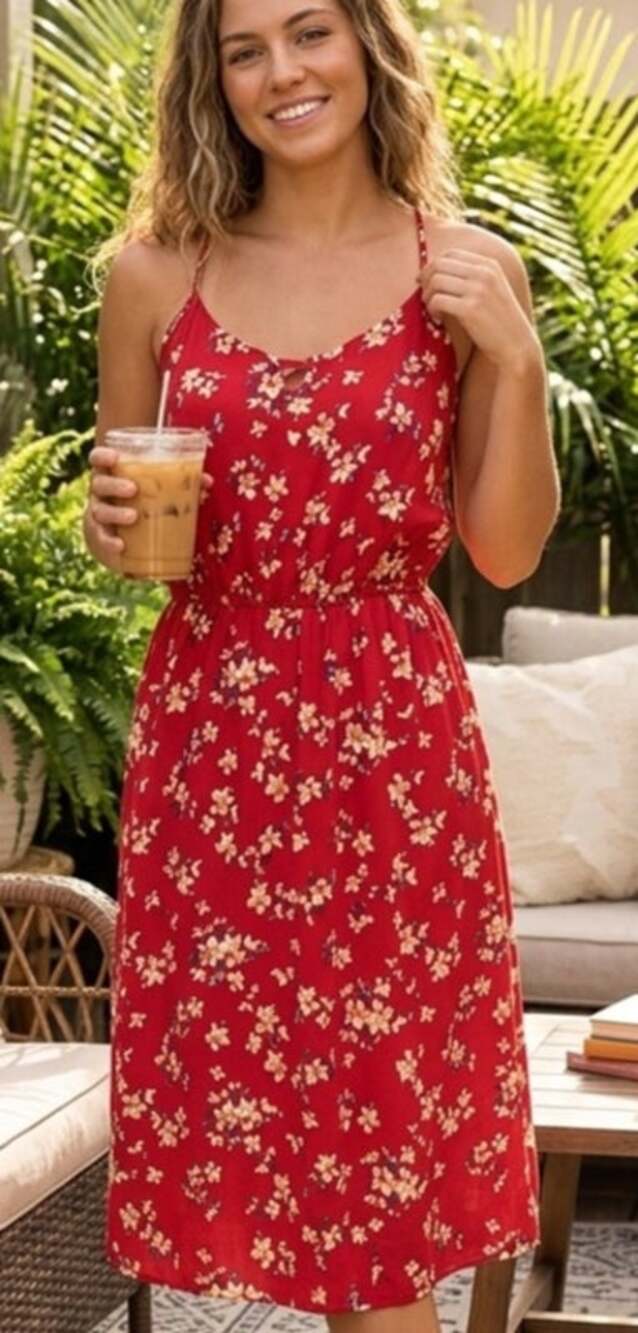 NWOT Xhilaration strappy boho red floral sundress